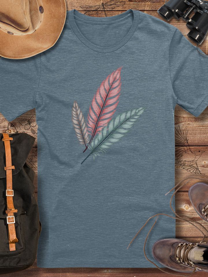 Three Feathers T-Shirt, Boho Feather Art Tee, Minimalist Nature-Inspired Graphic Shirt, Tribal Aesthetic Clothing, Unique Gift for Her product image (5)