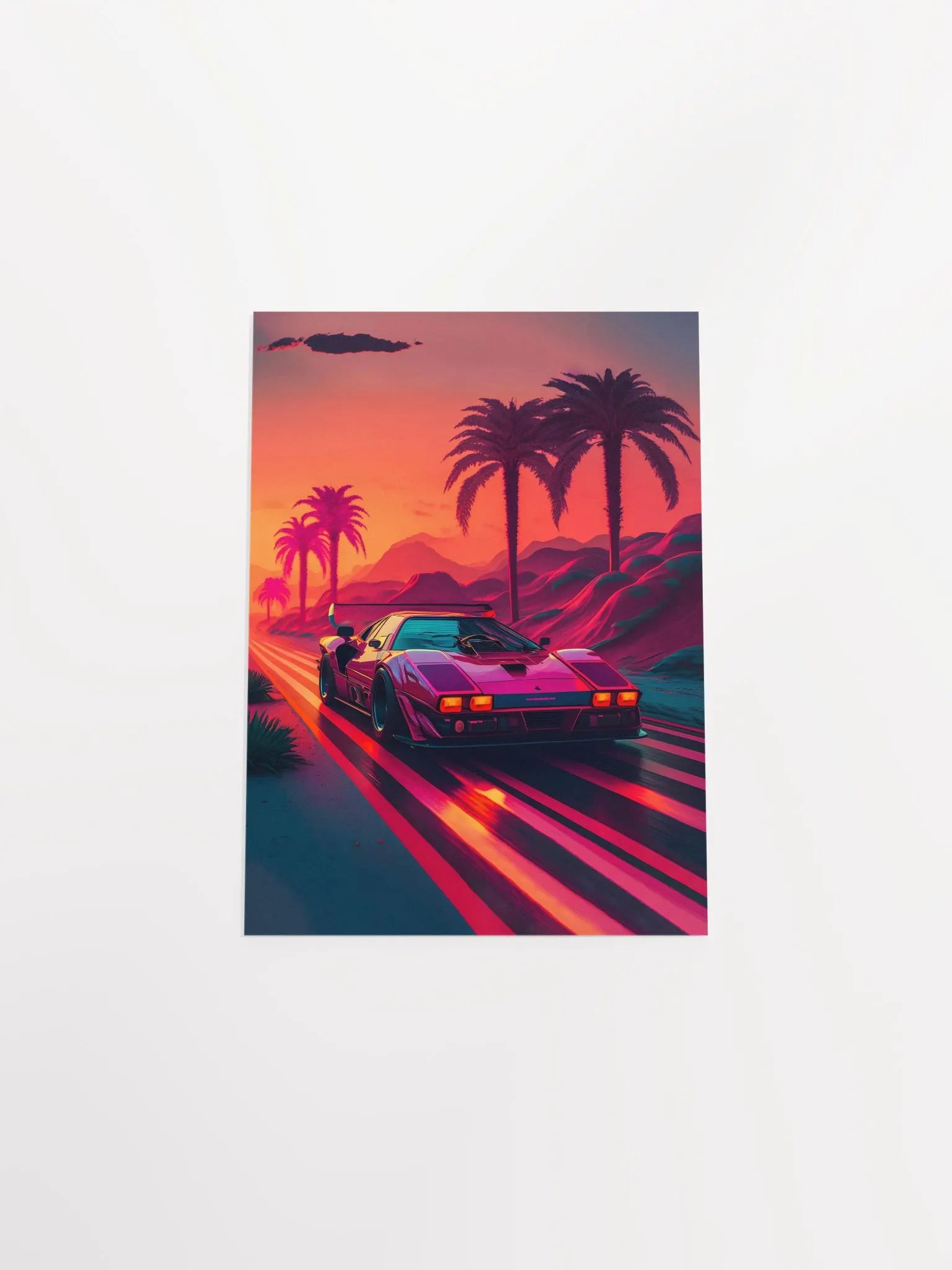 Ferrari, Retrowave car, synthwave landscape [synthwave/vaporwave/cyberpunk] — aesthetic art print product image (9)