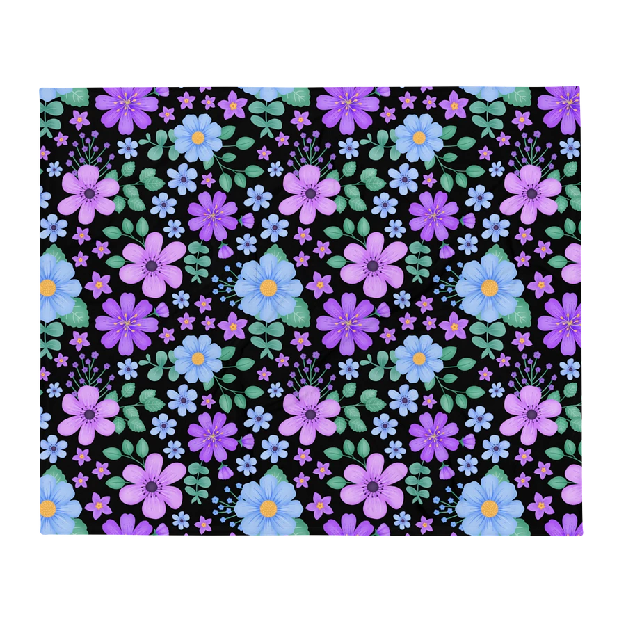 Vibrant Floral Blooms Blue Mauve Purple Blanket - Black product image (2)