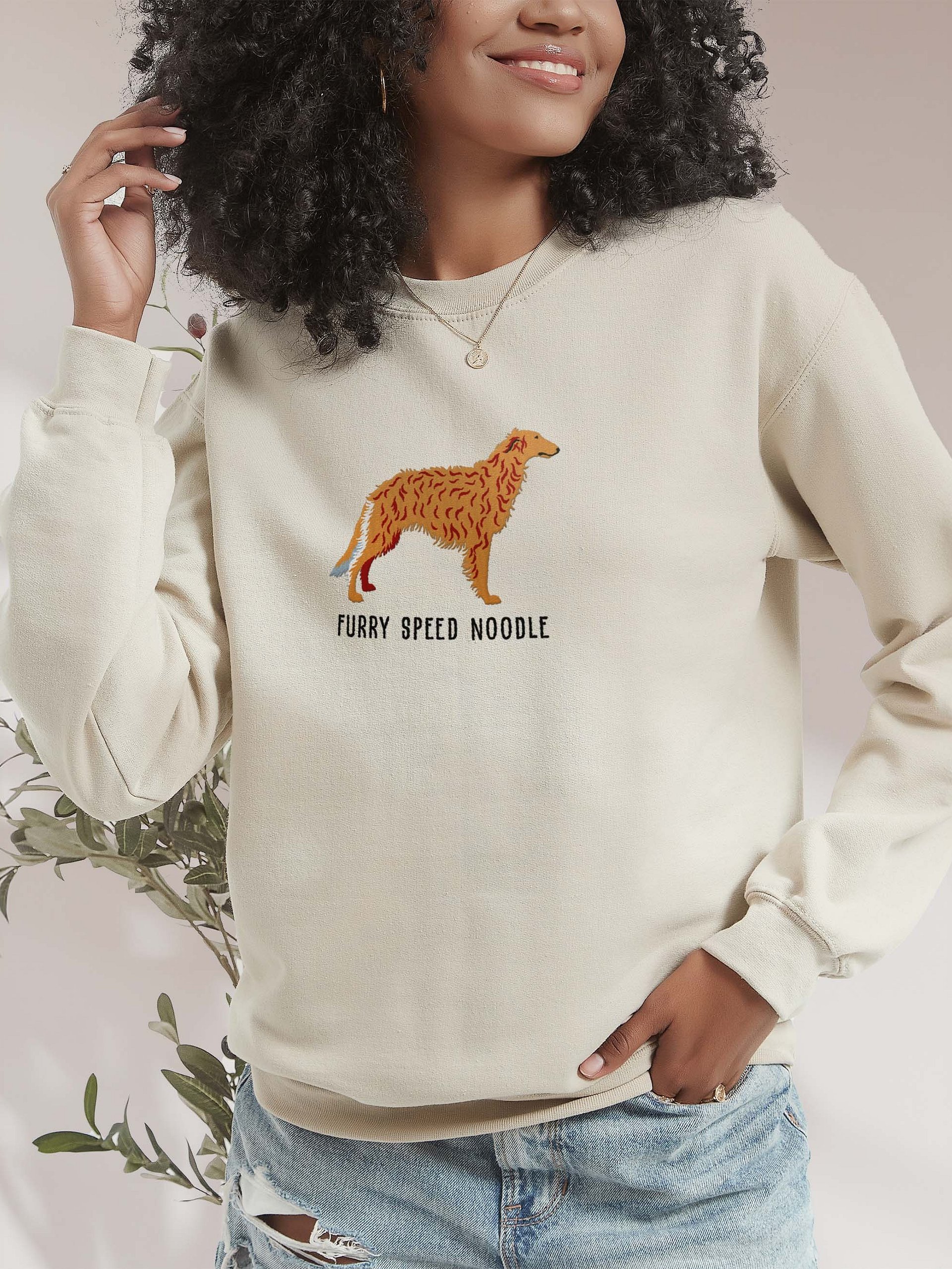 Furry Speed Noodle Sweatshirt (Embroidered) of a Borzoi(Brown) product image (2)
