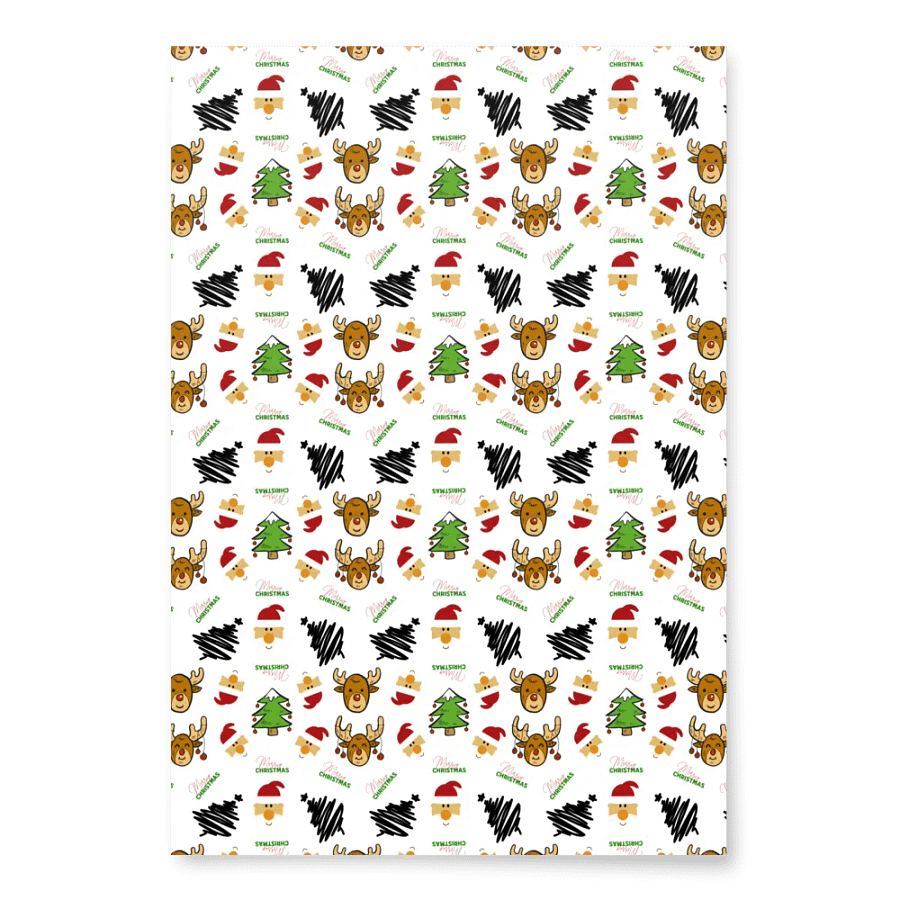 Reindeer, Santa, Christmas Tree Wrapping Paper - White product image (2)