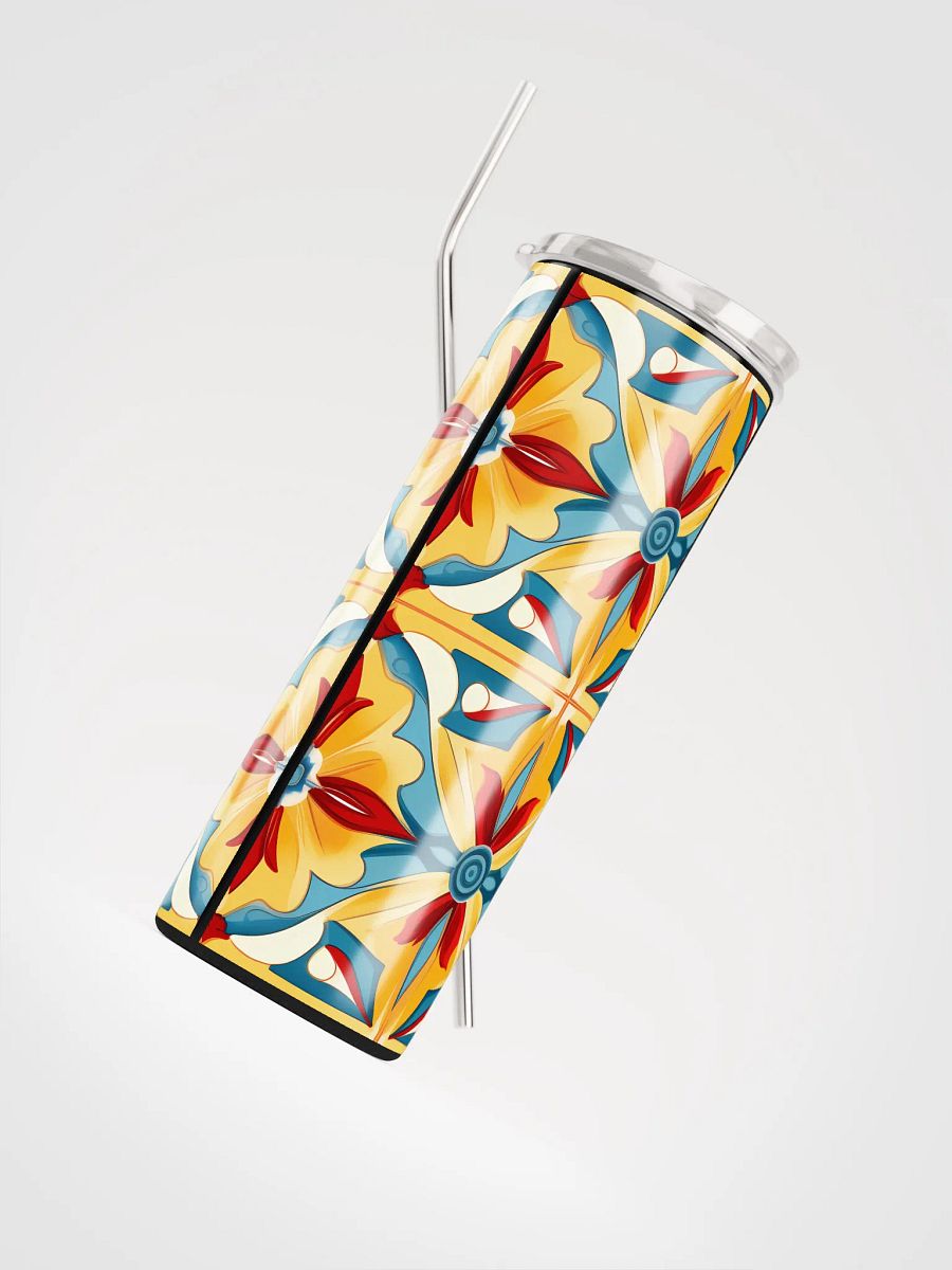 Colorful Brite Tile Pattern, Reds, Yellows, Blues, White Skinny Tumbler with Straw, 20oz product image (7)