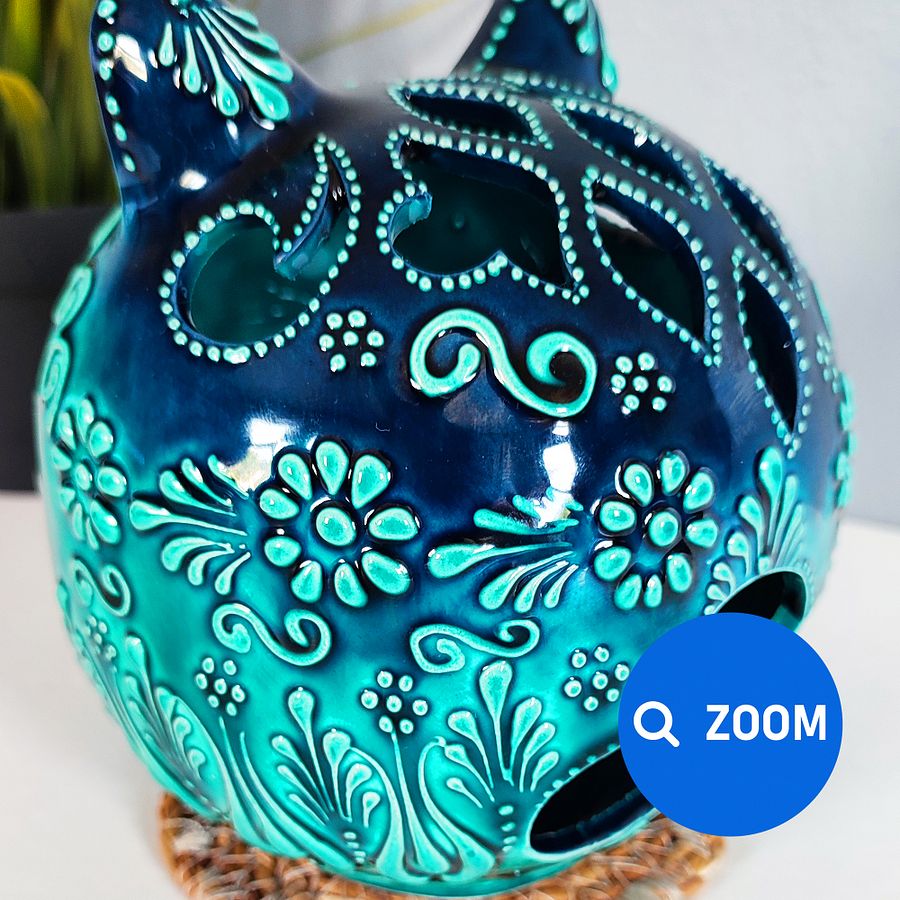 Ceramic cat, Turkish Totoro, turquoise candle holder — handmade pottery, handmade ceramic, home decor, handmade gift, Turkish ceramic product image (7)