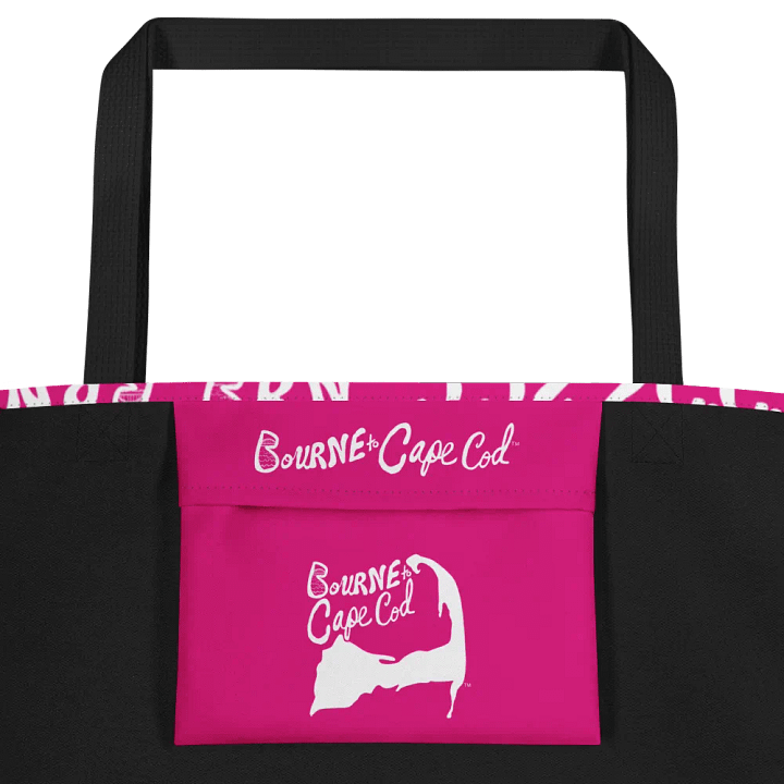 BRN.2C.C.™ | Large Tote Bag with Pocket | Coastal Classic | All-Over Logo Print | White Logo Repeat on Vibrant Pink product image (2)