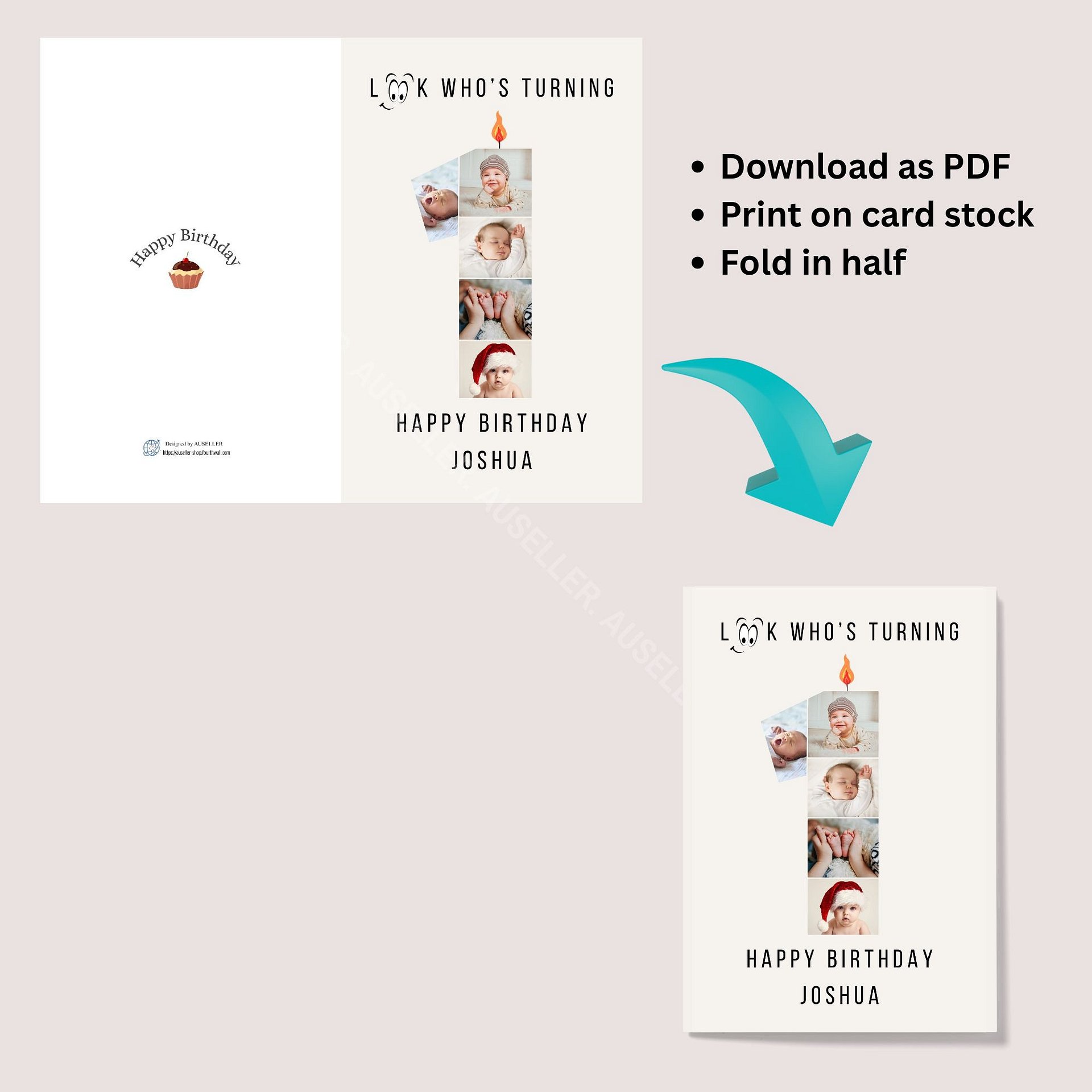 1st Birthday Number Photo Card Canva Template product image (7)