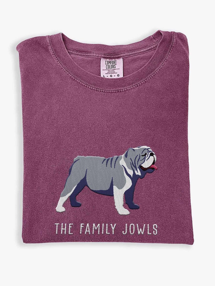 The Family Jowls T-Shirt(Embroidered) of an English Bulldog(Blue) product image (1)