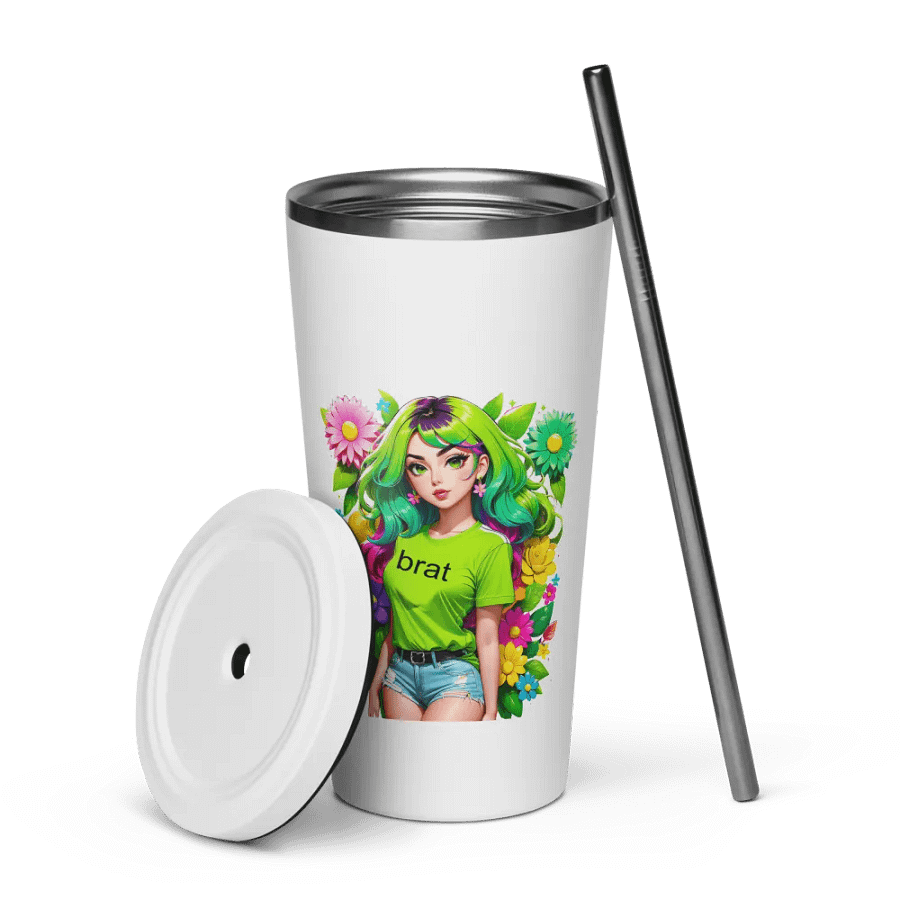 Brat 20 oz Tumbler Cup - White - Insulated Tumbler with a Straw v4 product image (7)