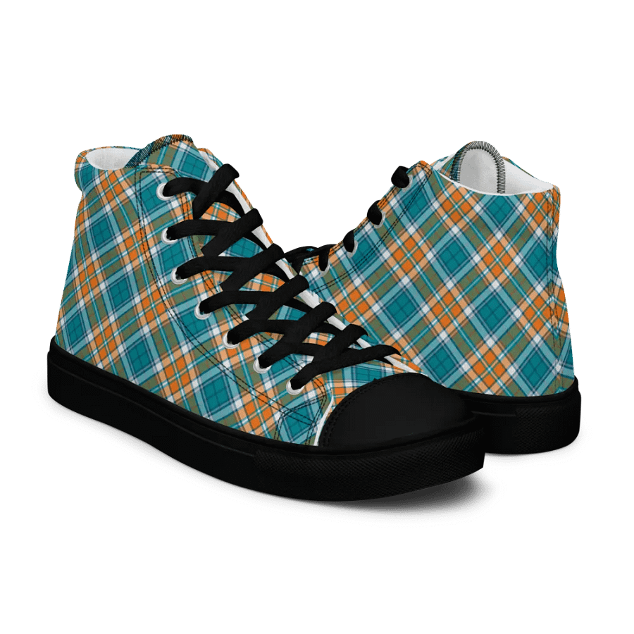 Turquoise and Orange Sporty Plaid Men's High Top Shoes product image (7)