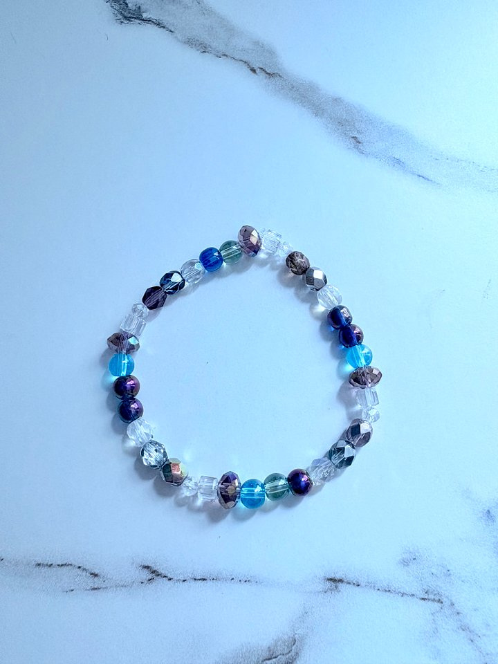 Handmade 7.5" Purple, Blue & Clear Bead Stretch Bracelet | Coastal Charm Jewelry by Monique Faella Designs™ | MFD-00166 product image (1)