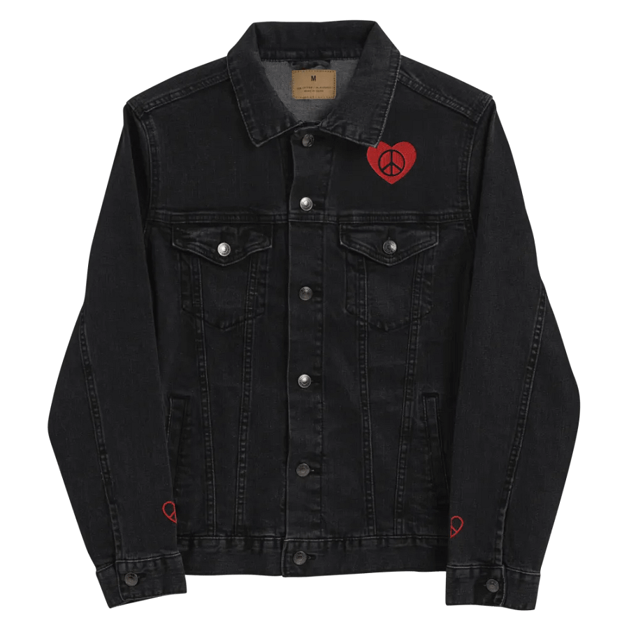 Embroidered Red Peace Heart Black Denim Jacket product image (3)