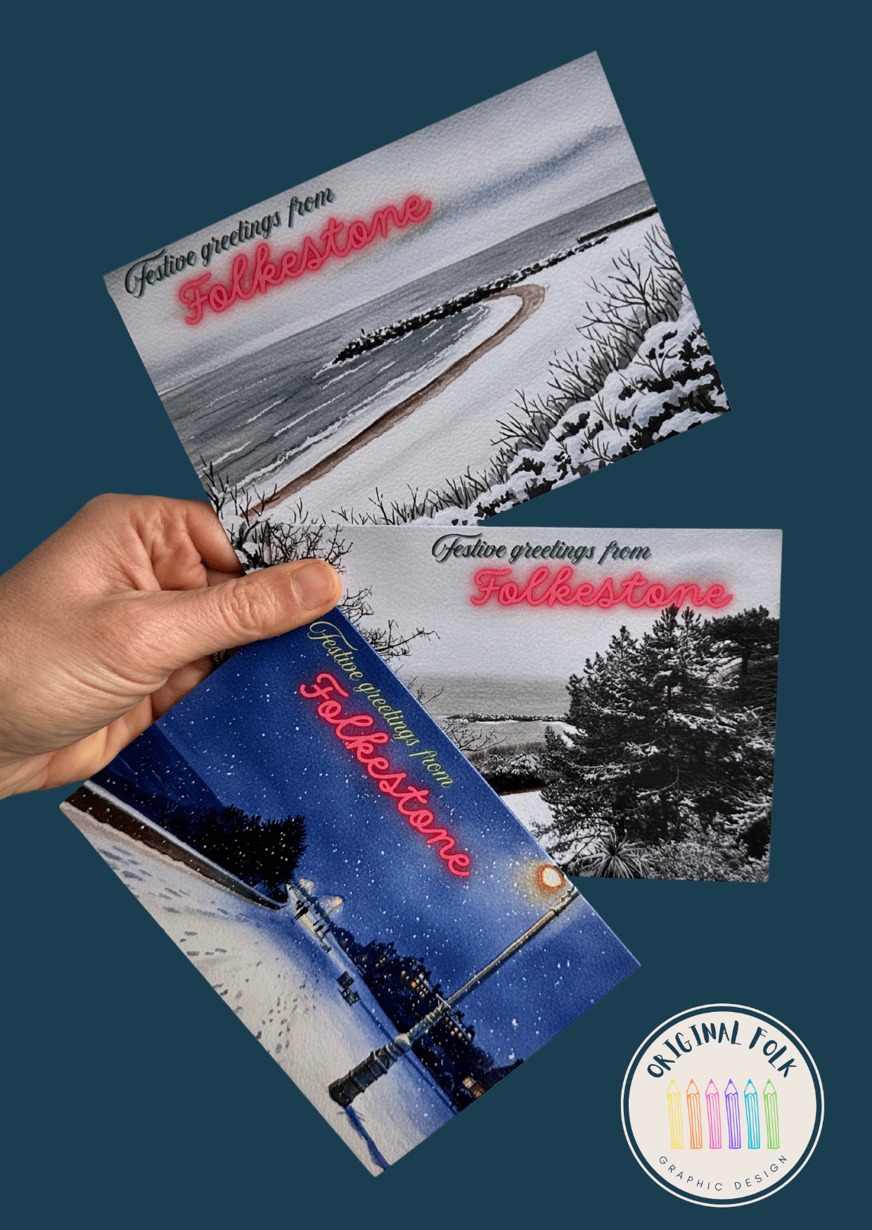 Christmas cards - Festive Greetings from Folkestone - pack of 3 product image (1)