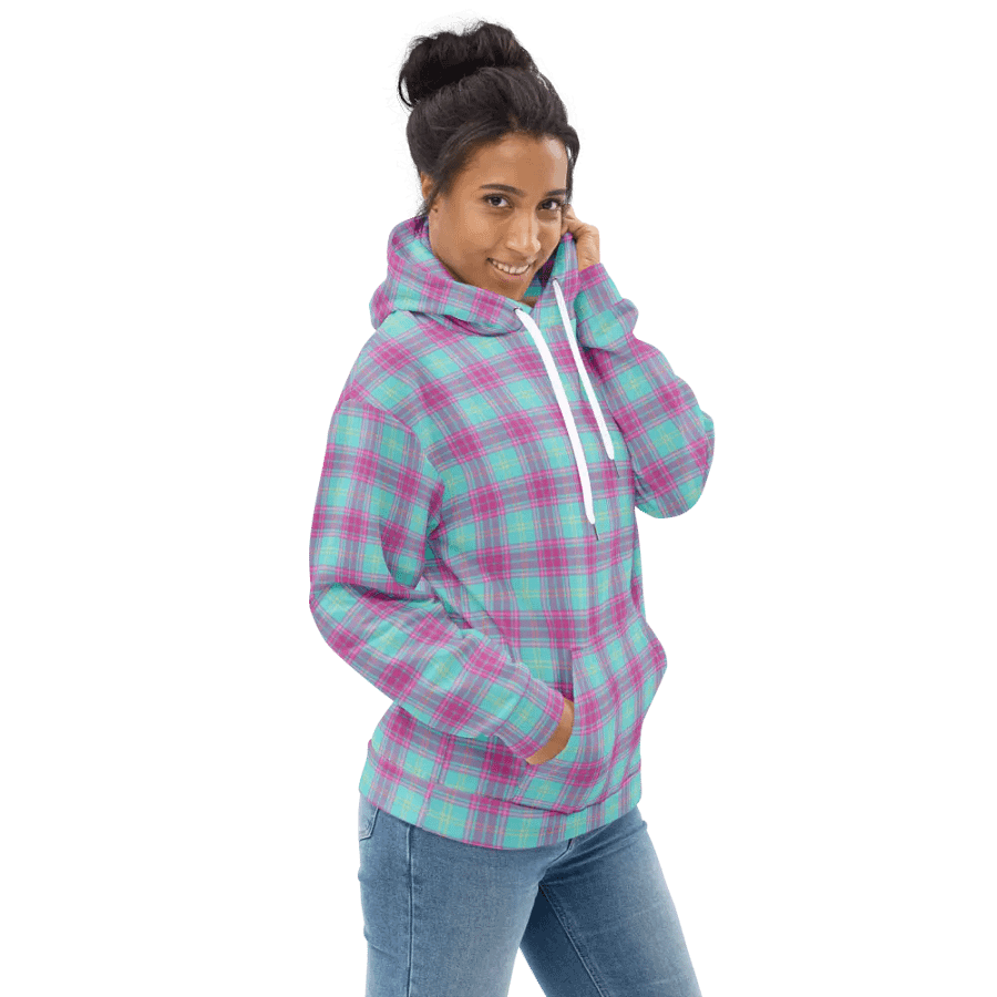 Hot Pink and Aqua Plaid Hoodie product image (1)