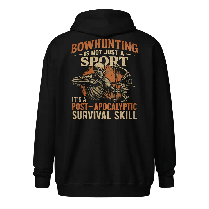 Post-Apocalyptic Bowhunting Zip Hoodie – Skeleton Archer Design product image (1)