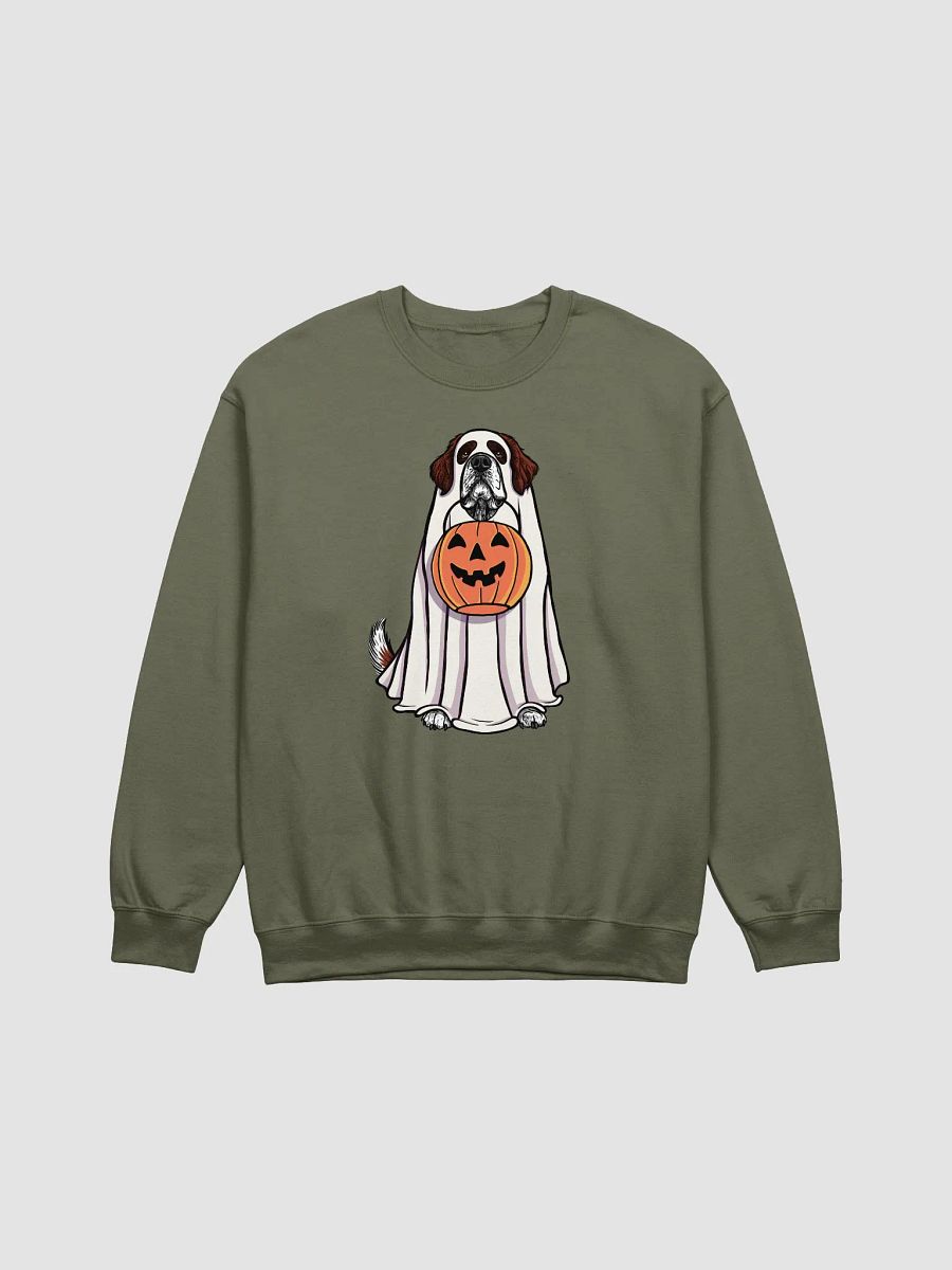 Funny Halloween Saint Bernard(Mahogany) Sweatshirt | Funny Dog Wearing a Ghost Costume and Holding a Pumpkin Basket product image (17)