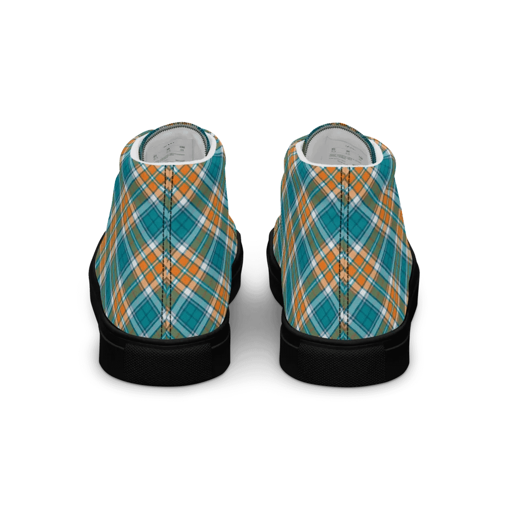 Turquoise and Orange Sporty Plaid Men's High Top Shoes product image (6)