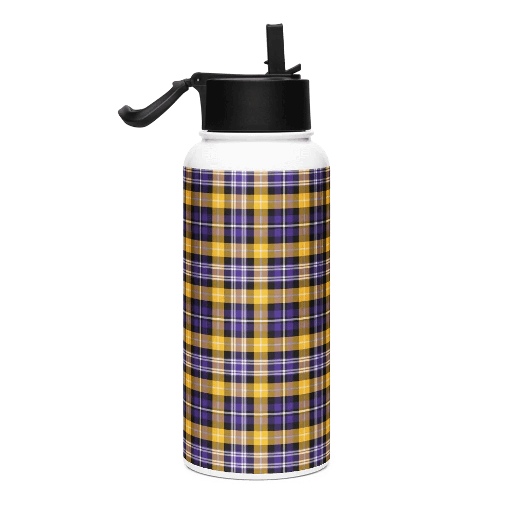 Purple and Yellow Gold Sporty Plaid Water Bottle product image (1)