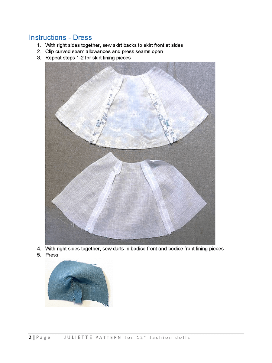 Juliette sewing pattern for 12 inch fashion dolls product image (3)