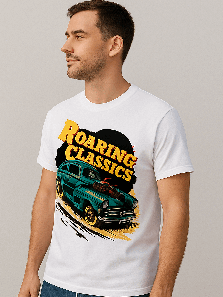 Samrat Royal Collection Roaring Classics Printed White Men's T-Shirt | Stylish Vintage Car Graphic Design product image (2)
