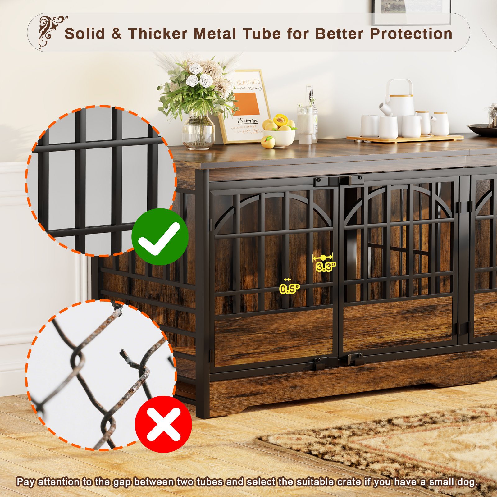 86 Inch Double Dog Crate Furniture for 2 Large Dogs, Decorative Dog Kennel Indoor TV Stand, Heavy Duty Wooden Dog Cage for Large Medium Dogs Sized Dog Pet House with Divider (Brown) product image (4)