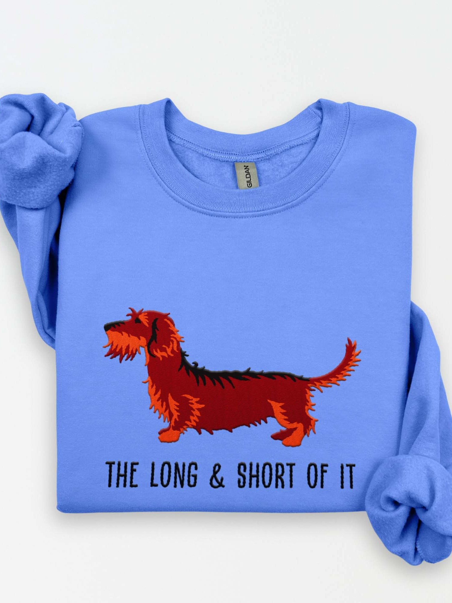 The Long & Short of It Sweatshirt (Embroidered) of a Wirehaired Dachshund(Red & Tan) product image (1)