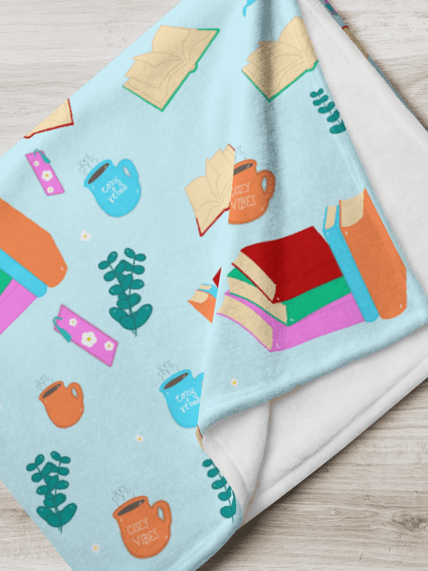 Cozy Book Lovers Pattern Throw Blanket- Blue Background product image (1)