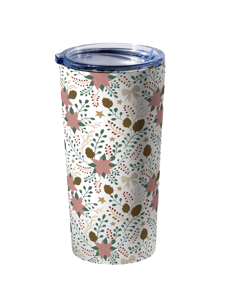 20oz Stainless steel tumbler enchanted forest blooms. Botanical Christmas insulated tumbler with poinsettias product image (2)