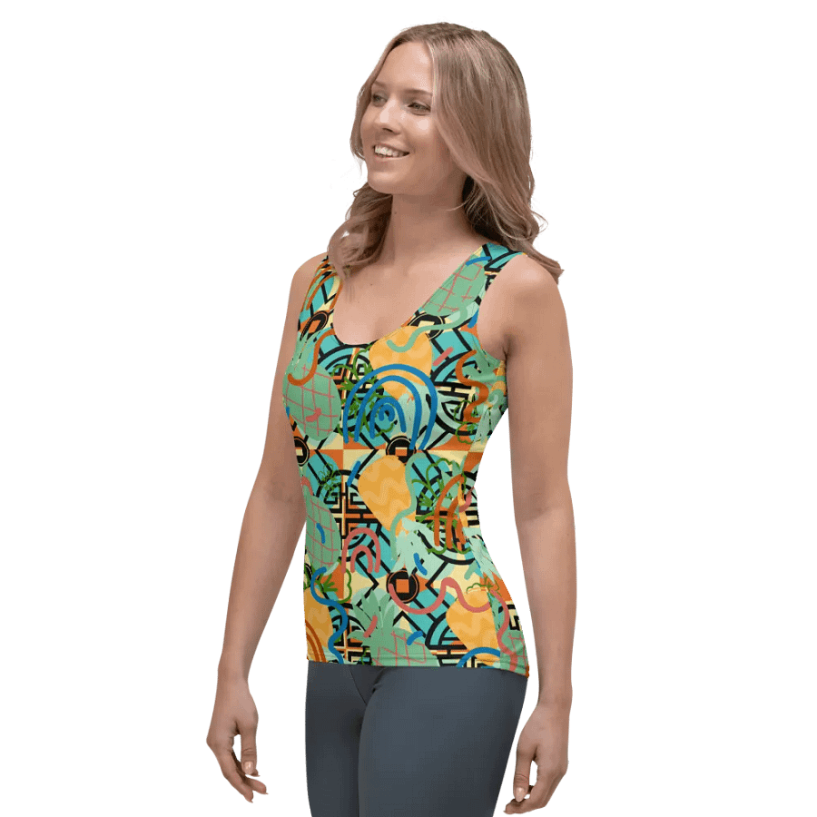 Yadit Abstract Collection in Green and Blue-All Over Print Women's Tank Top product image (3)