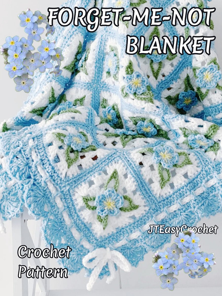 Forget-Me-Nots Crochet Flower Granny Square Baby Blanket, PDF Instant Download Crochet Pattern product image (8)