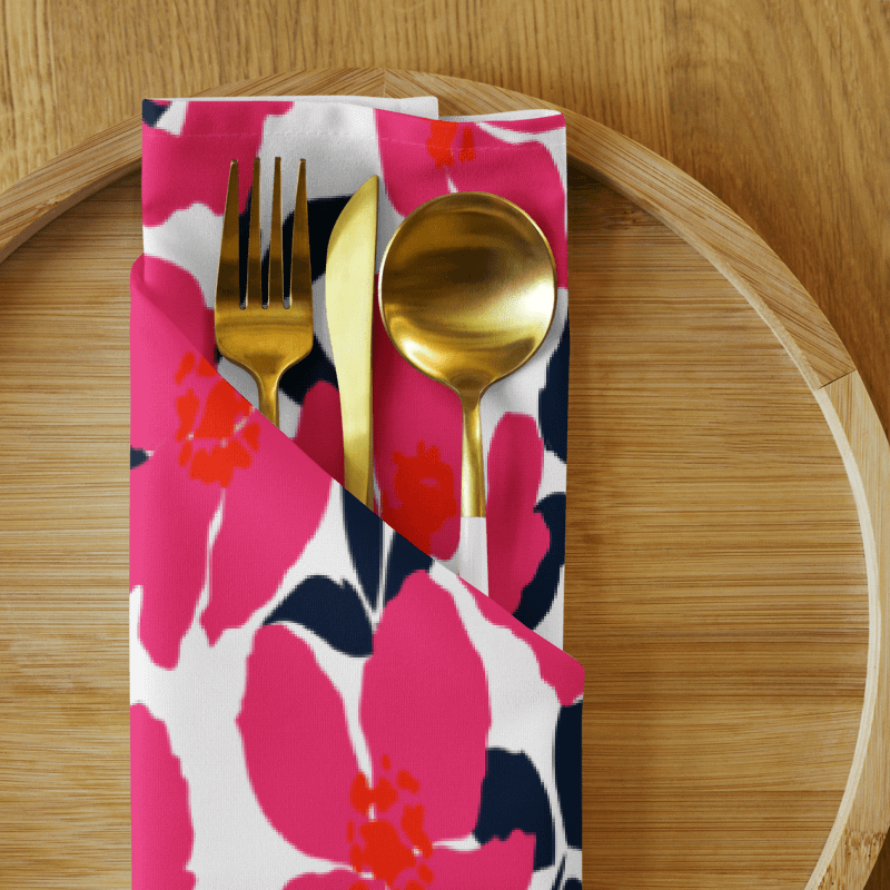 Fuchsia Navy Abstract Floral Napkin Set (4) – 20"x20", Soft Broadcloth, Modern Design product image (3)