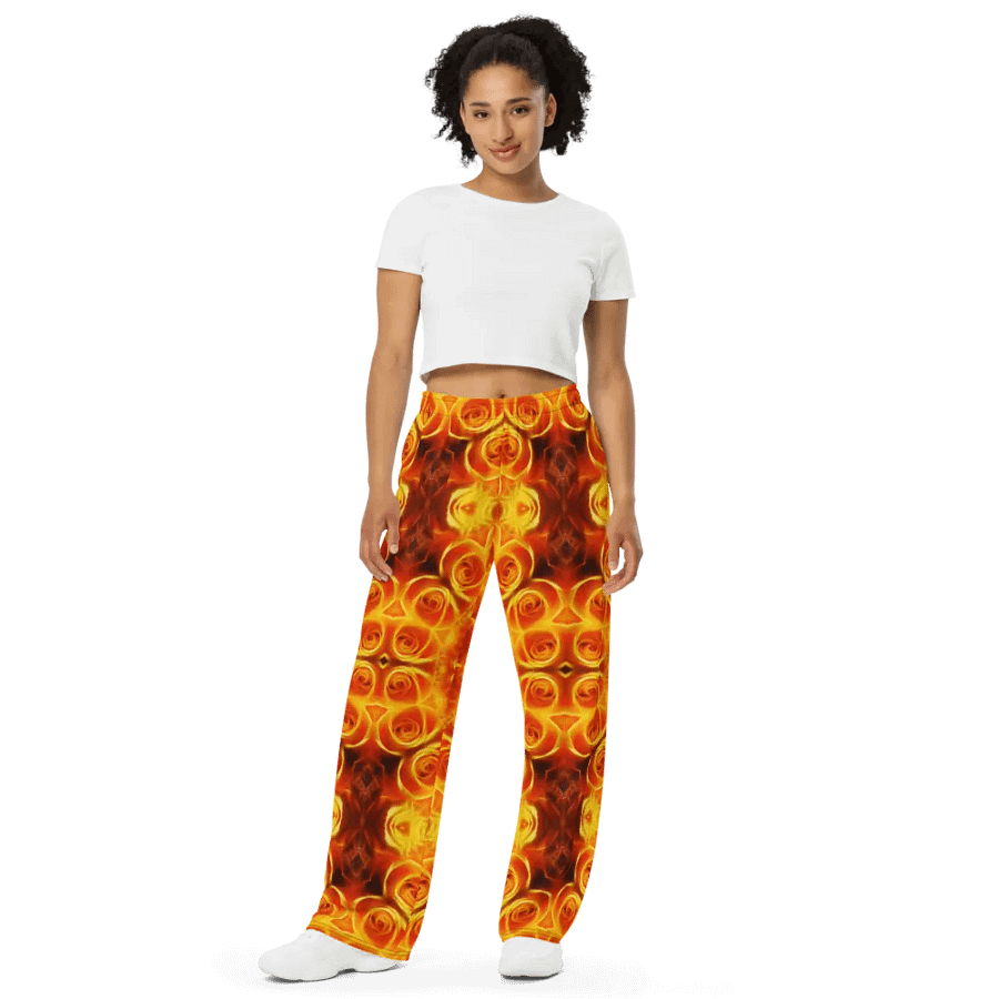 Orange Flower Petal Kaleidoscope Wideleg Pants product image (9)