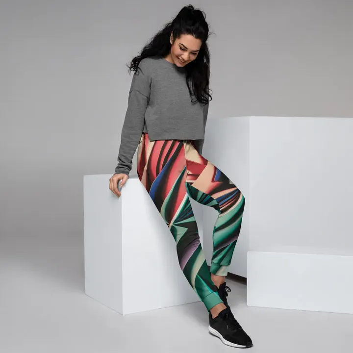 Abstract Geometric Women's Joggers in Vibrant Colors (XS-3XL) product image (1)
