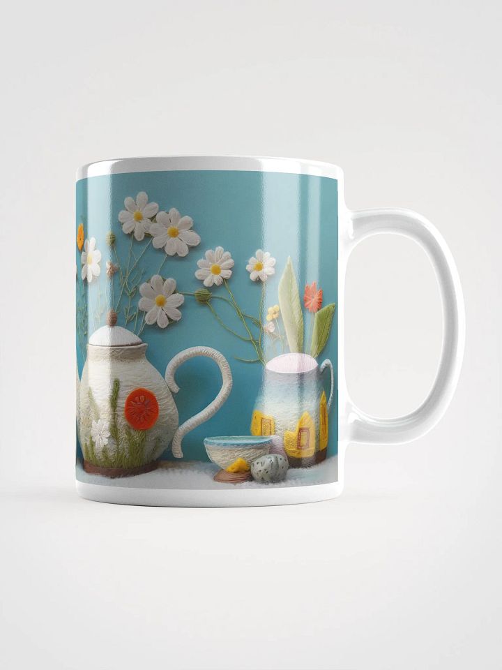 Embroidered Floral Fantasy Tea White Glossy Mug product image (1)