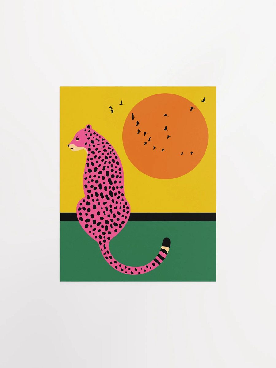 Pink Leopard with Sunset Scenery Colorful Art Print product image (6)