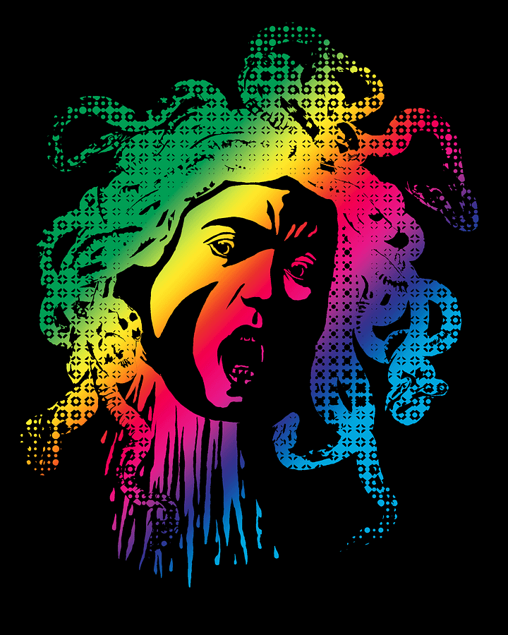 Rainbow Halftone Medusa on Dark - Print product image (1)
