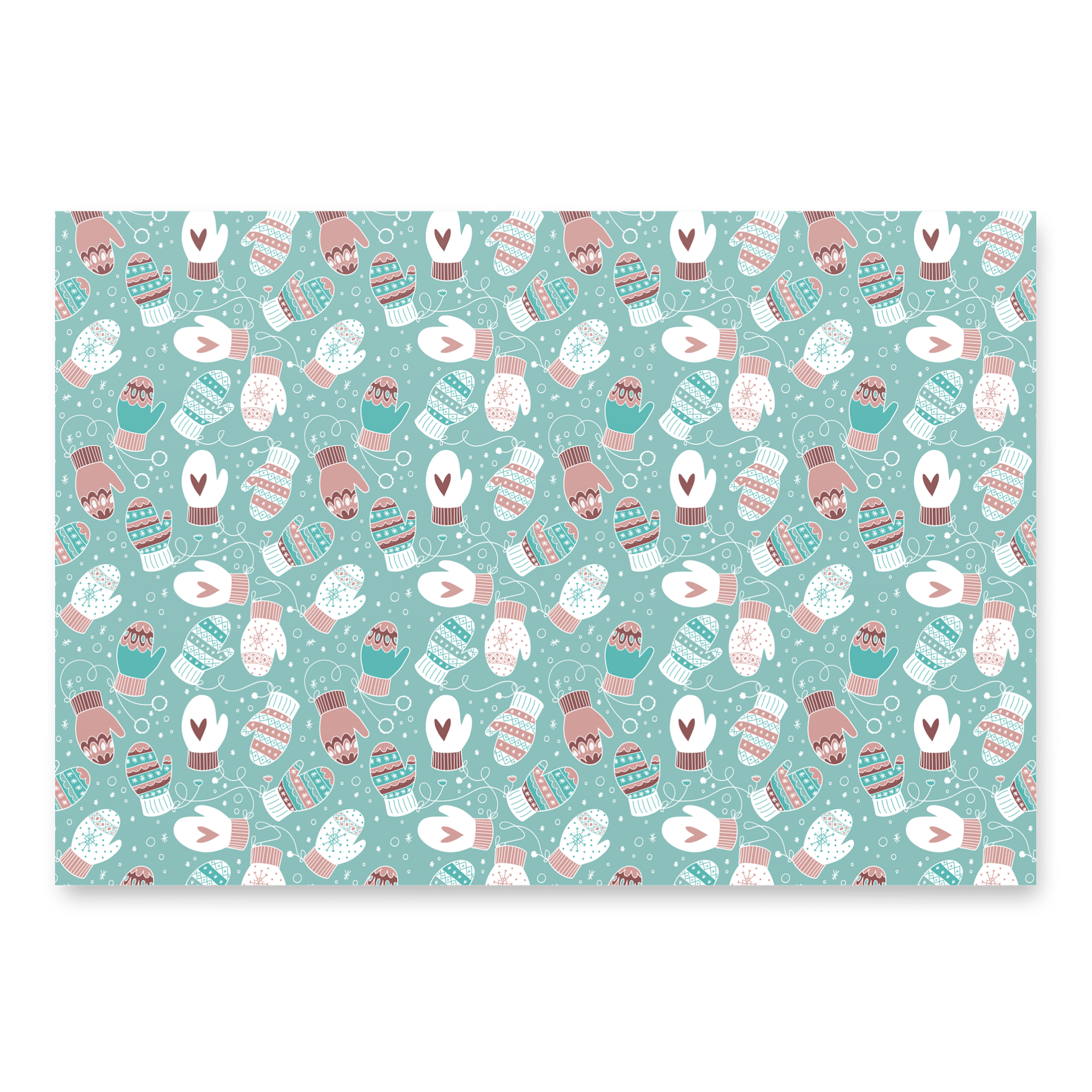 Festive Winter Christmas Mittens Pattern Wrapping Paper, 3 Pack (Mint & Pink) product image (3)