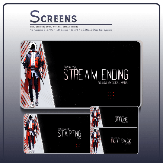 [FREE] ANIMATED Dark Anime Black White Stream OVERLAY Pack, Anime Overlay, Dark Anime twitch overlay, Anime black white Overlay, Screens Overlays product image (2)