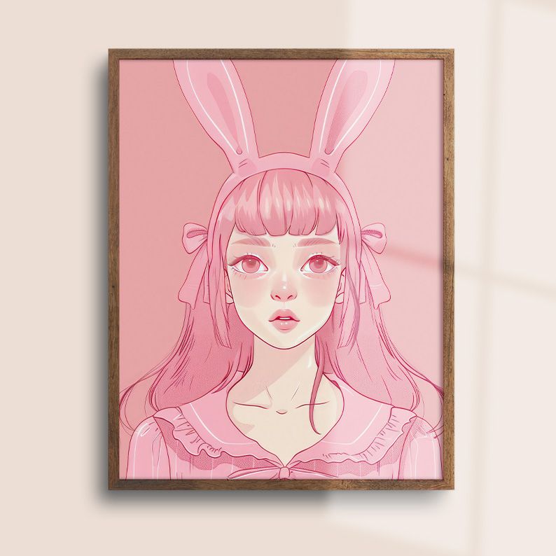 Pink Rabbit Girl Coquette Art Print product image (23)