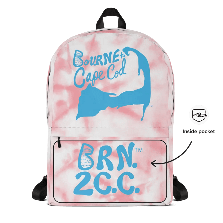🌊 BOURNE to Backpack – Coastal Cool with BRN.2C.C.™ Vibes 🎒| Blue Logos | Pink Tie-Dye product image (5)