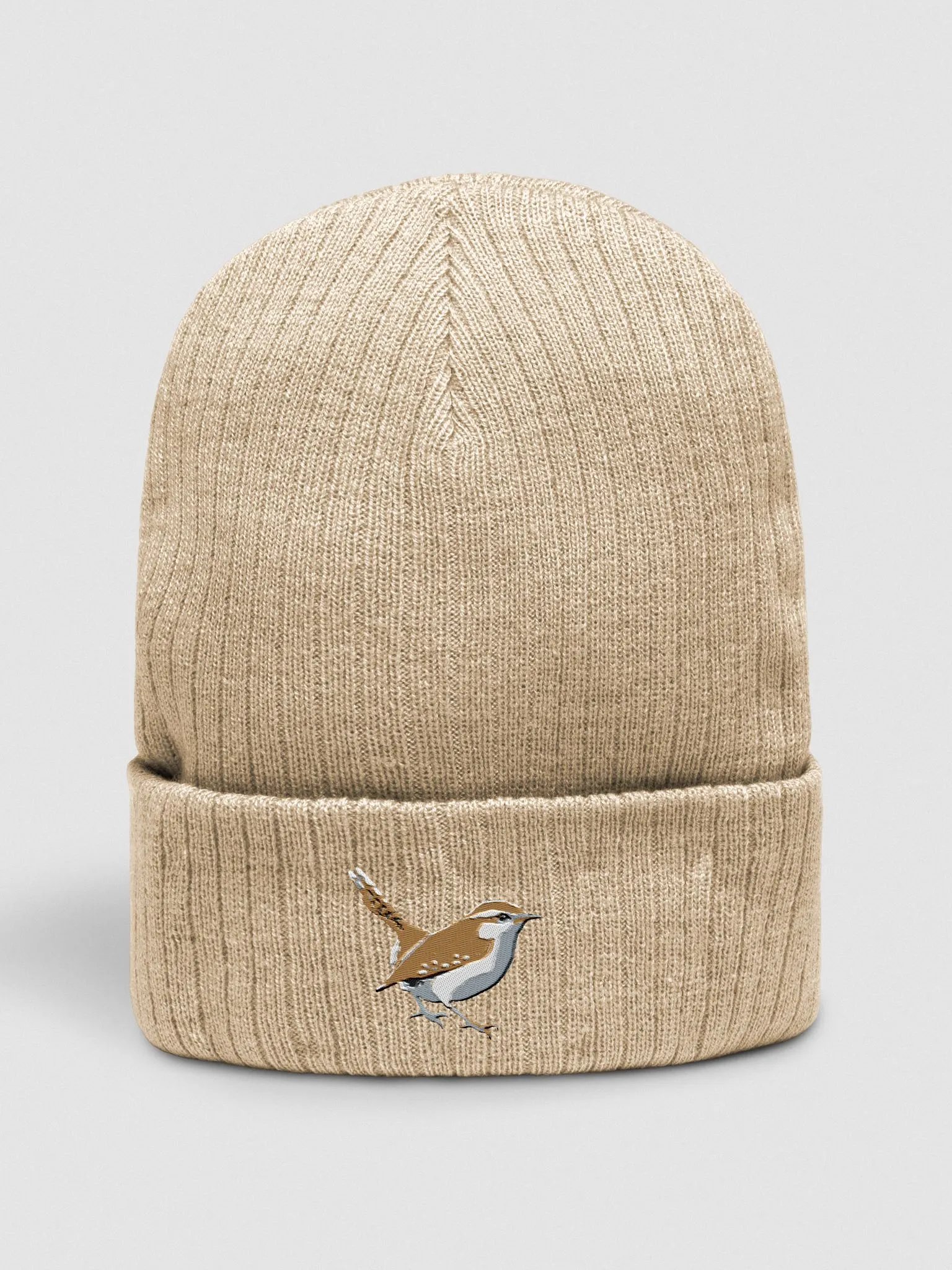 Carolina Wren Earthly Feathers Embroidered Ribbed Beanie product image (1)