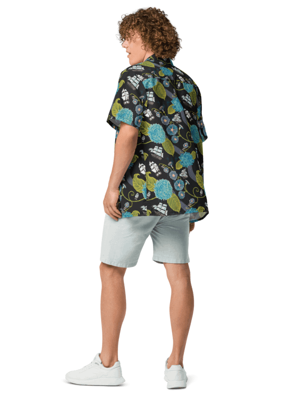 Men's | Seafarer’s Bloom | Tall Ships & Blue Hydrangeas Hawaiian Shirt – Nautical & Bold product image (6)