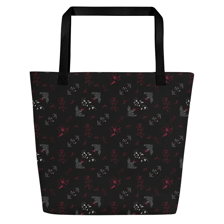 Magenta & White Flowers on Black Tote Bag product image (2)