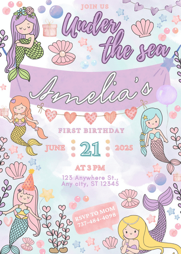 Customized Text Mermaid Birthday Invitation - Canva product image (2)