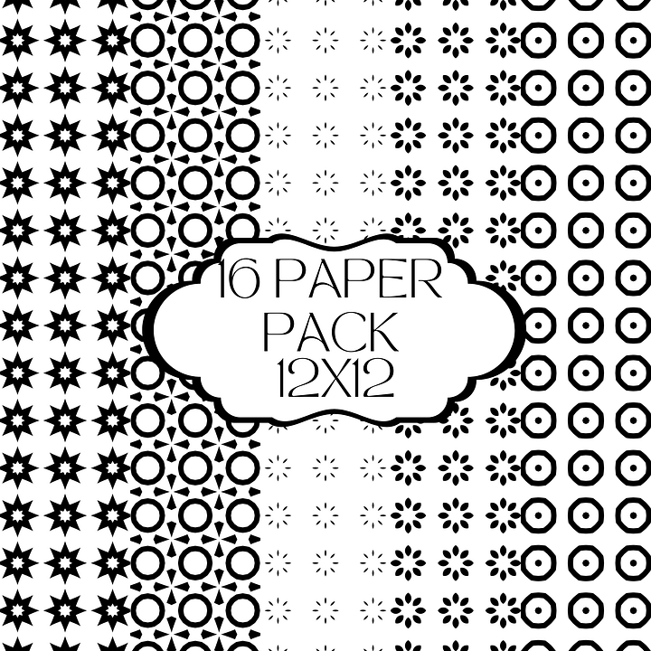 Elegant Black and White Patterned Paper Pack - 16 Sheets, 12x12 inches, 300 DPI product image (2)