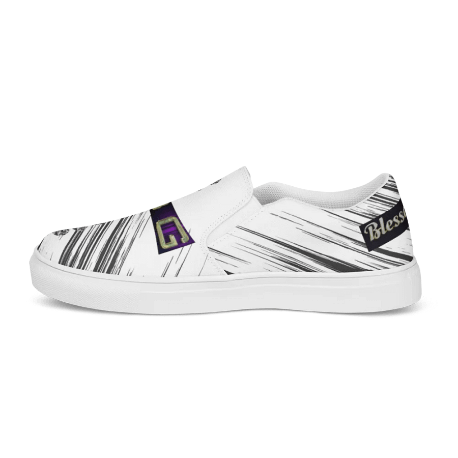 BBG White with Black Swirls Diamond Cross Women's Slip On product image (5)