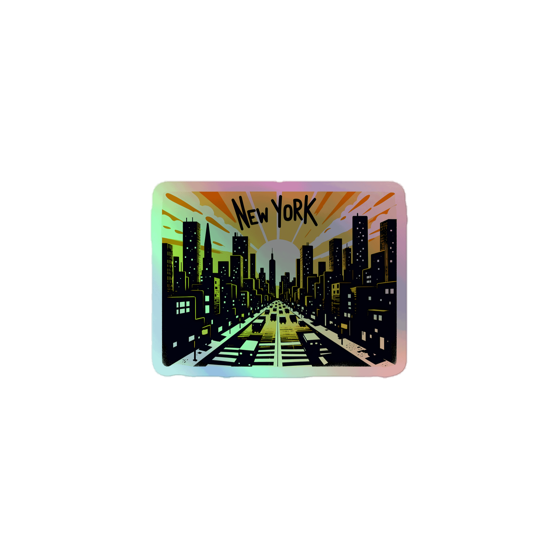 Vintage New York Cityscape Art Print Holographic Sticker product image (1)