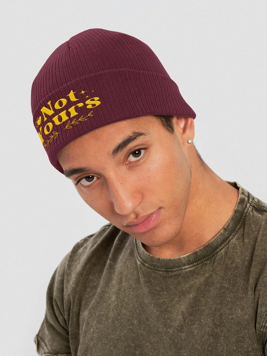 Not Yours Embroidered Organic Cotton Ribbed Beanie (Yellow Text) product image (22)