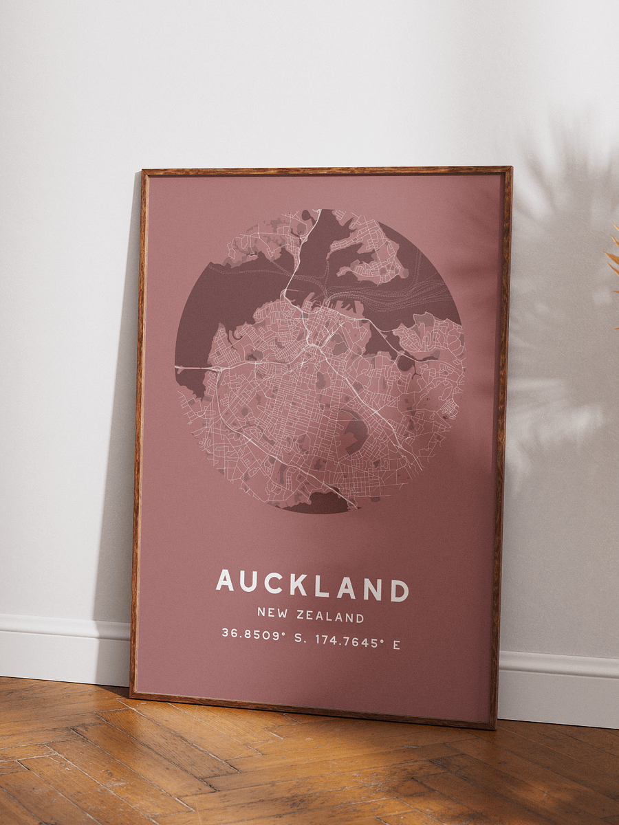 Auckland Street Map Poster – Red Minimalist Circular City Art product image (3)