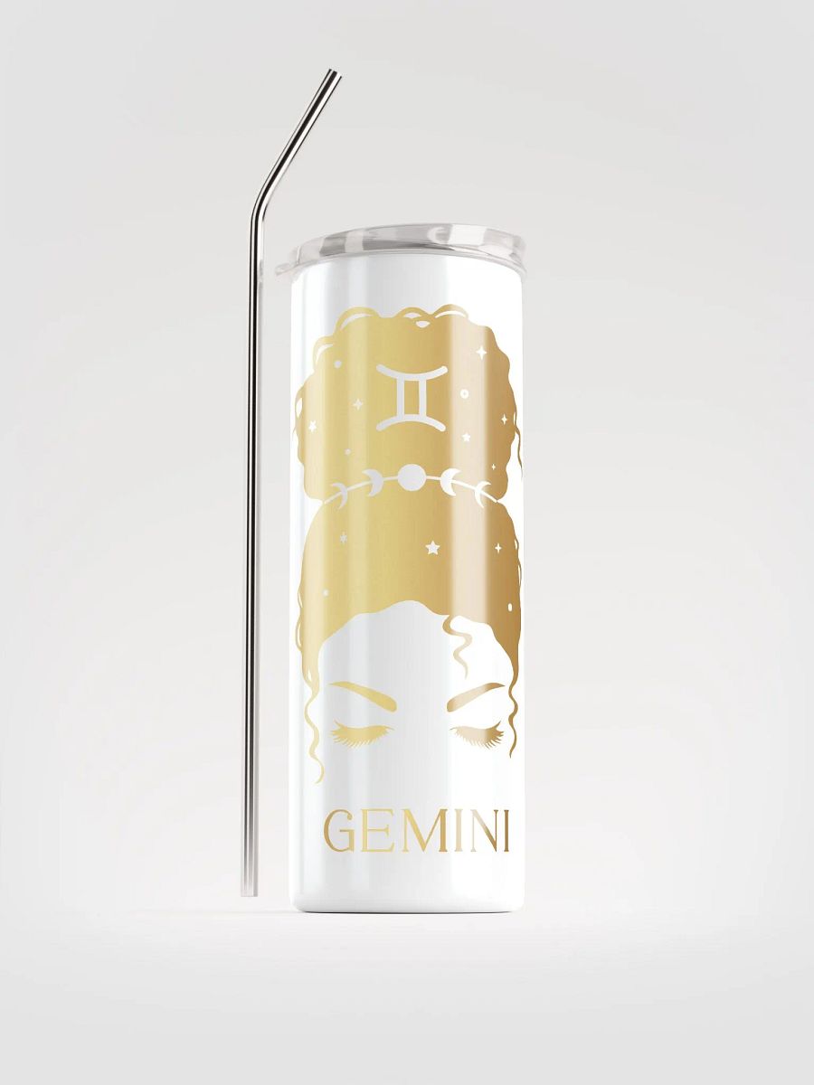 White Gemini Zodiac Stainless Steel Tumbler - Gold Messy Bun Girl Edition product image (1)