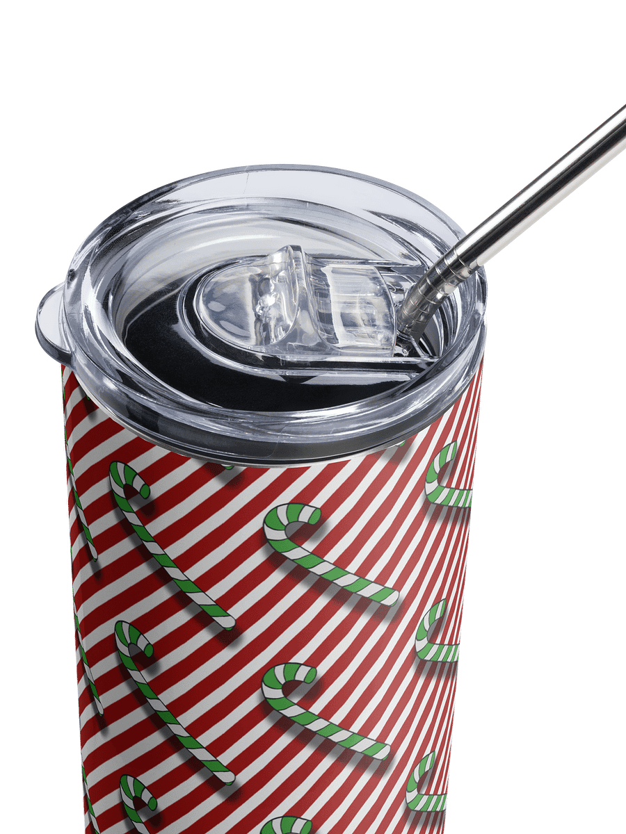 Green Candy Canes on Red Stipe Stainless Steel Tumbler with Straw product image (5)