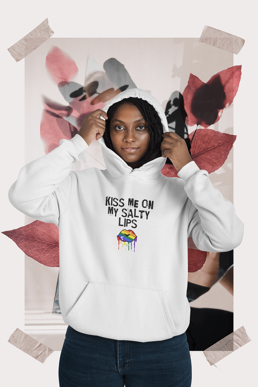 LGBTQ+ Hoodie Kiss Me On My Salty Lips Rainbow (White) product image (14)